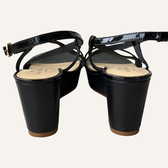 Kate Spade Glossy Black Strappy Wedge Patent Leather Sandals Size 8 - Picture 6 of 9